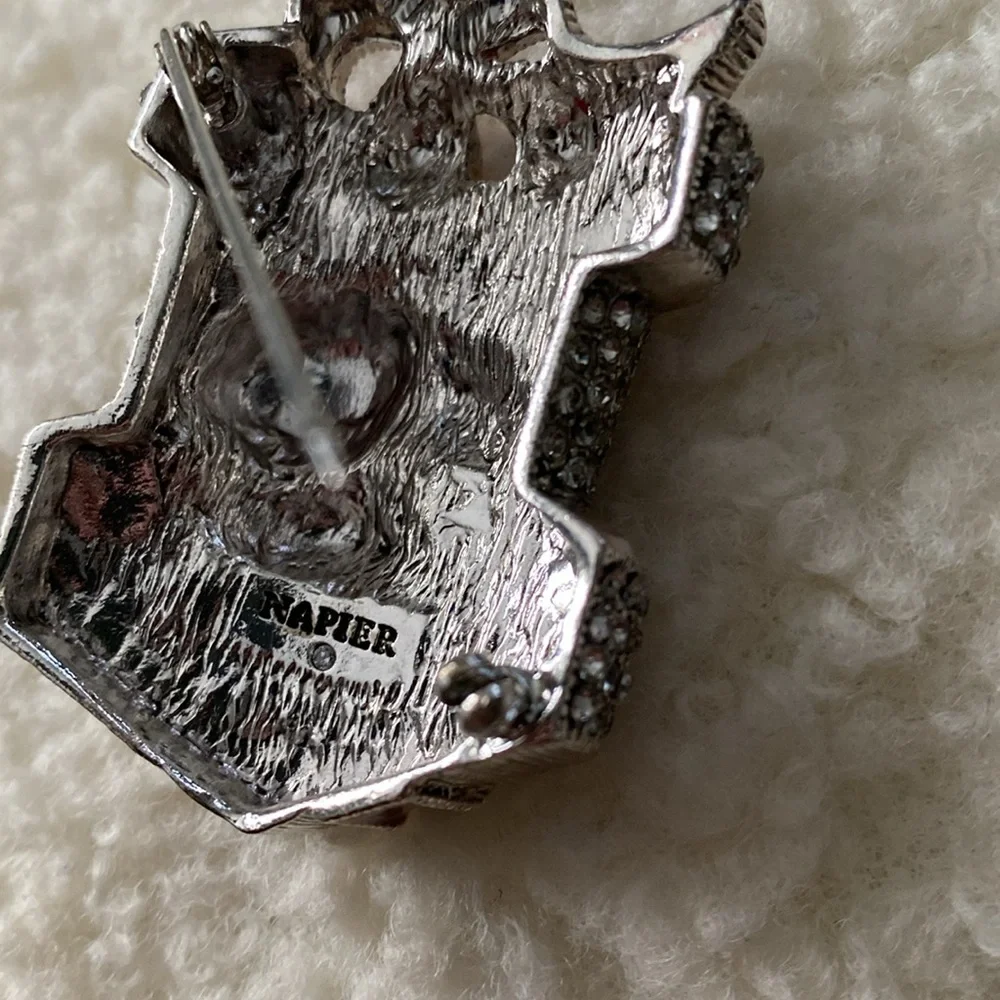 Napier Christmas Mouse Brooch Pin Silver Tone Simulated‎ Crystal *READ